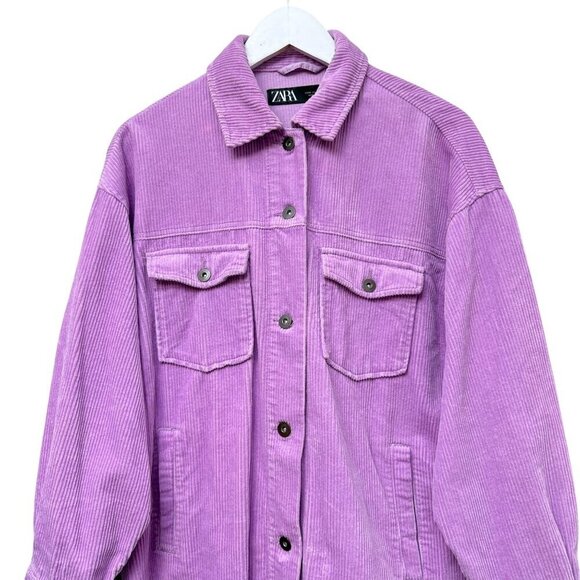 ZARA Corduroy Shirt Jacket Medium Purple Lavender Cotton Womens Long Sleeve Top - Picture 6 of 12